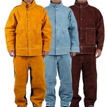 용접복 단열 세트 전신 방염복 용접 절단 방호복, 브라운 퓨어 레더 슈트 엘