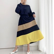 컬러 배색 허리밴딩 롱원피스_2137