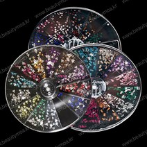 원형케이스 12칸스톤세트 25종 별 하트 눈물 삼각 다이아 마름모 원형 리본 스톤 네일스톤 반진주 진주 볼참 반참 참스톤 혼합스톤 믹스스톤, 1개, 정삼각/12칸세트