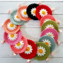 데이지 핸드메이드 뜨개 티코스터 1P, 자몽