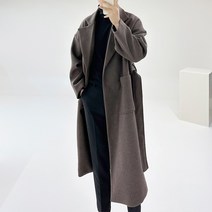 아도르클래식 레이더 2컬러 허리 끈 겨울 오버핏 울 로브 코트