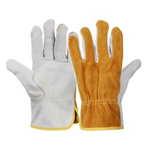 GHSHOP 용접 내열성 장갑 용접 그릴 장갑 미그 용접기 내화 장갑 내화성 증거 모닥불 장비 알루미늄 호일, 유니버설, 소 가죽, 화이트 옐로우