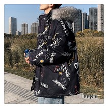 티피 빅사이즈 남자 길거리 힙합 그래피티 루즈핏 도톰하다 보온 커플 겨울 패딩 코트