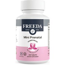 FREEDA 미니 임산부 비타민 - 코셔 임산부 - 삼키기 쉬운 작은 태블릿 - 철분 산전 엽산 / 엽산 비타민, 한개옵션1, 02 240 Count