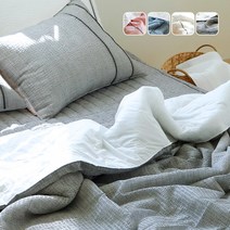 [국산] 리빙캐슬 여름 뱀부 라인 항균 대나무 시어서커 아사 60수 누비 차렵 이불, 그레이, 누비이불 + 패드 + 베개커버