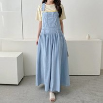 하나뿐인걸 롱 멜빵 원피스 여름 청원피스 멜빵치마 데님 플레어 루즈핏 면 시원한