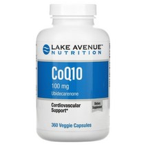 Lake Avenue Nutrition CoQ10 100mg 120 Veggie Caps 레이크 에버뉴 뉴트리션 코큐텐 100mg 360베지캡슐, 1개, 기본