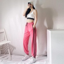 여성 조거 핑크 형광 그린 트레이닝 츄리닝 바지 팬츠 와이드 청소년 운동 러닝 힙합 비보잉 댄스 봄 가을