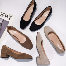 오너클랜 여성구두 발편한 통굽 스웨이드 미들힐 사각코