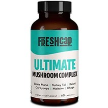 유기농 얼티밋 버섯 종합 콤플렉스 사자의 갈기 영지 동충하초 차가버섯 칠면조꼬리 잎새버섯, 60카운트(1팩)