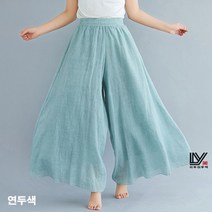 이우미 여성 여름 빅사이즈 밴딩 와이드 팬츠 치마바지 날씬해보이는 쉬폰 롱 치마바지LM422