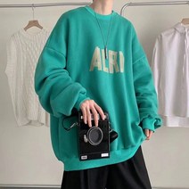 스웨터 남성용 풀오버 가을과 겨울 남성용 루즈한 스티치 긴팔 티셔츠 프린트 보텀 셔츠 봄과 가을 탑 트렌드 그린 학생 가을옷 보텀 셔츠 블랙 S
