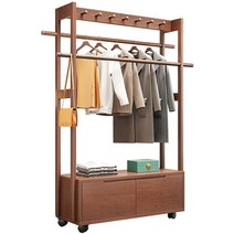행거서랍장 원목 드레스룸 옷걸이 트롤리 철재 코너, 호두 색상 85CM