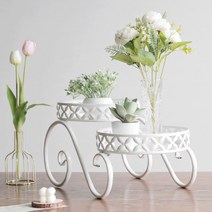 앤틱 철제 화분 받침대 너우 2단 테이블 거치대 원목 스탠드, 너우2단화분대 화이트