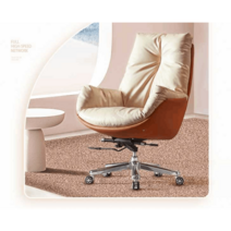 회장 의자 침대형 가죽 임원 대표 서재 사무실 직원, 밀크그레이 + 오렌지 가죽