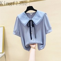 [Kingfishe]여상 리본 반팔 블라우스 여름 빈티지 셔츠 sd4 68720