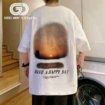 여름 남성의 새로운 문자 패턴 인쇄 장식 대형 티셔츠 한국어 버전 유행 패션 반팔 루즈한 모든 경기 캐주얼 편안한 잘 생긴 탑