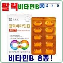 비타민B 정 알약 비타민 B1 B2 B6 B12 B군 비오틴 엽산 식약처인증 비타민비, 8박스, 종근당 활력비타민B 플러스 60정