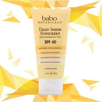 바보 보태니컬 민감피부용 데일리 시어 미네랄 선크림 트러블없는선크림 SPF40 50ml 1개 Babo Botanicals Suncream SPF40 50ml 1Pack, 선크림 50ml