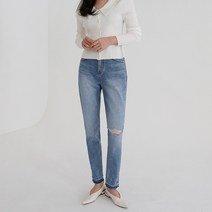 로얄치즈진 여자 보이핏 찢어진 청바지 무릎 절개 배기핏 찢청