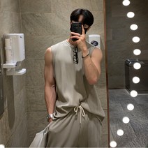 ANYOU 남성용 머슬핏 몸좋아보이는 헬스 나시 민소매 슬리브리스 톱 슬림 무지 데일리 머슬핏반팔 운동복
