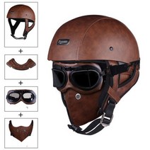 스키헬멧 하프 페이스 빈티지 바이크 오토바이 헬멧 레트로 독일 Kask 카페 레이서 스쿠터 크루저 초퍼 매트 블랙 EPS 안감 도트 승인, [01] M, [05] brown leather 3