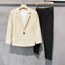 가을 남성 블레이저 살구 그레이 블랙 비즈니스 캐주얼 헐렁한 심플한 사무실 안티 링클 폴리 에스터 정장 재킷