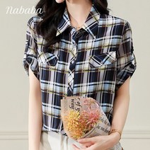 나바바 NB1575 여성 캐주얼 체크 롤업 반팔 셔츠