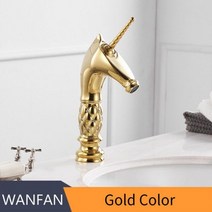 교체 설치 시공 수전 욕실 꼭지 세면대 셀프 수도 헤드 분지 수도꼭지 독특한 패션 말 머리 블랙 황동 데크 장착 단일 긴 핸들 화장실 믹서 탭 855755, Full Gold_CHINA