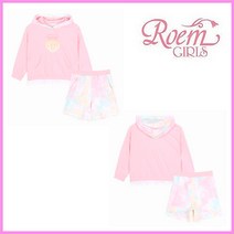 로엠걸즈 [ 품.절.임.박++ 코튼캔디 물나염 후드 티셔츠+ 반바지 세트!! ] 여아 데일리 후드 티셔츠+반바지 세트가 이가격에~~?