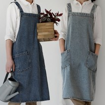 스마일컵 남자 데님앞치마 카페앞치마 청 앞치마, 진청