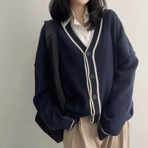 반인찌 교복룩 스카룩 크런키 라인 배색 루즈핏 가디건-7color