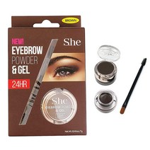 DEALPLUSDEAL S.he 아이브로우 파우더 및 젤 24시간 오래 지속되는 얼룩 방지 아이 브로우 메이크업 블랙 820022, Brown