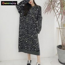 퀸앤조이 레오파드 2020 라운드넥 니트 원피스