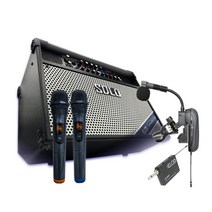 국산 SOLO-400W-STM 스테레오 충전식 포터블 앰프스피커 엘프/리얼마스터 전원 하나로/블루투스/MP3/FM/AUX/리모컨, SOLO400W(무선마이크2개포함)