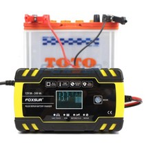 FOXSUR 12V 24V 8A 펄스 수리 충전기 LCD 디스플레이 바이크 오토바이 및 자동차 배터리 AGM 딥 사이클 젤 납산, [01] US-plug
