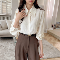 가을 뾰족카라 셔링 레이온 블라우스 J22091510