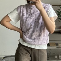 뜨개진 여성용 코튼 스카시 라운드 니트 틴즈베스트