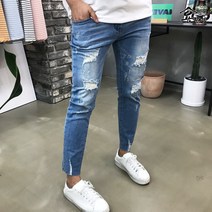 용된다 남자 빅사이즈 스판 찢어진 슬림핏 청바지