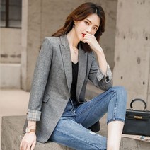 위코브 봄 가을 체크소매 오피스 자켓