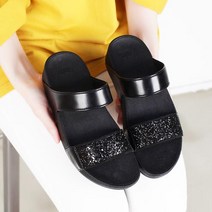 아크라 제이 키높이 스톤펄 스팽글 여성 여자 통굽 웨지 쿠션 슬리퍼 4cm