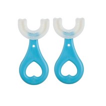 360 도 U자형 아기 칫솔 실리콘 구강 관리 청소, 2.Blue S 2pcs