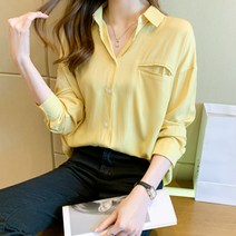 봄가을 여성 카라넥 멀티 솔리드 베이직 쉬폰 카디건 셔츠 레깅스 셔츠