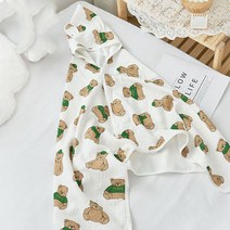 베스더스 유아 아기 신생아 목욕 타올 가운 요루 거즈 순면 후드 귀달이 수건 타월 수영장 블랭킷 대형사이즈 70x140cm, 곰인형, 1개