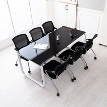 데임A 회의테이블 의자세트 사무용 철제책상 의자세트 1200 1500 1800 2000 2100, 1200x600, 화이트다리/화이트유리 로라블랙4