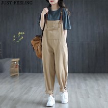 JUST FEEL!NG 여름/여성/멜빵바지/루즈핏/면마/점프슈트/봄 여성 와이드 팬츠 임부복 오버핏 데일리룩