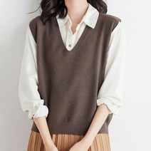 비소프 여성 브이넥 니트 조끼 베스트