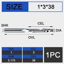 UCHEER-목재 가공용 3175mm 싱글 플루트 엔드 밀링 1 개 CNC 커터 MDF 합판용 카바이드 공구, 01 3175D1d3l38L
