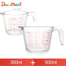 Doucement 오리지날 눈금 계량컵 손잡이형 파이렉스계량컵, 1개, 350ml+500ml
