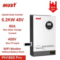 순수 차량용 정현파 인버터 must ph1800 pro 5.2kw 48v 가정용 태양광, 5200w, 220-240v